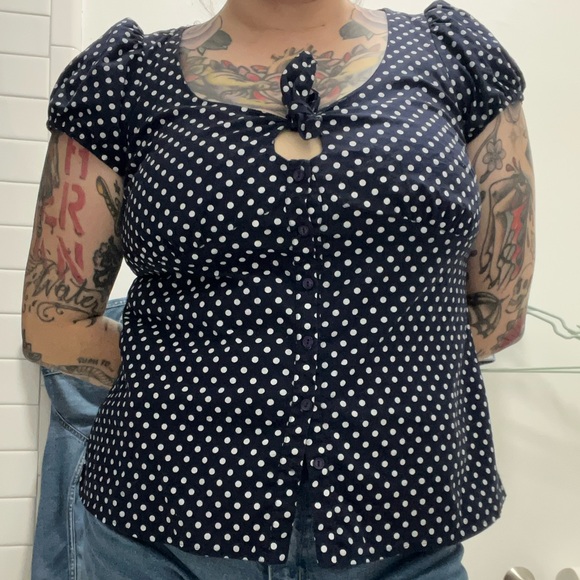 torrid Tops - Vintage Torrid Navy Polka Dot Tie Top